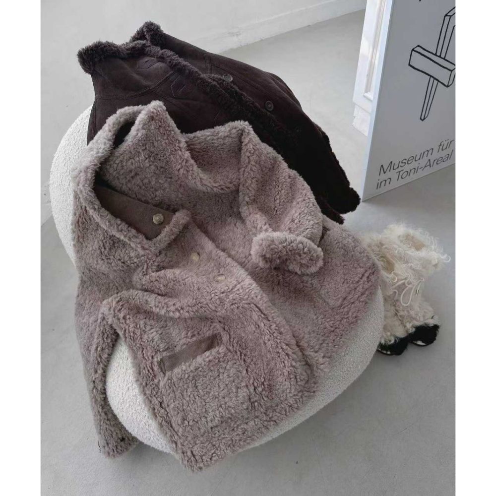 韓國女裝 Blackfriday 黑五家 高單精品雙面寬領大衣外套-細節圖3