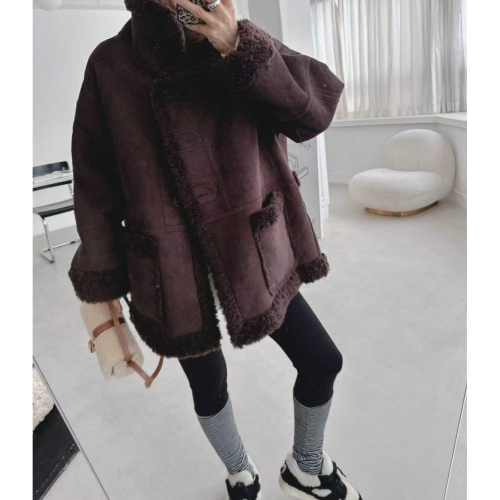 韓國女裝 Blackfriday 黑五家 高單精品雙面寬領大衣外套-細節圖9