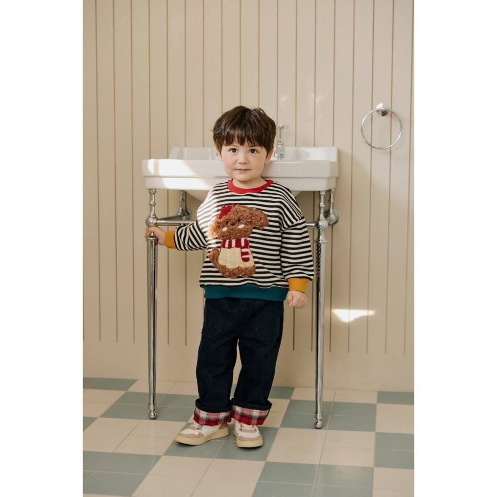 正韓童裝 Ronibo 可愛qq的毛絨狗狗大學T-細節圖2