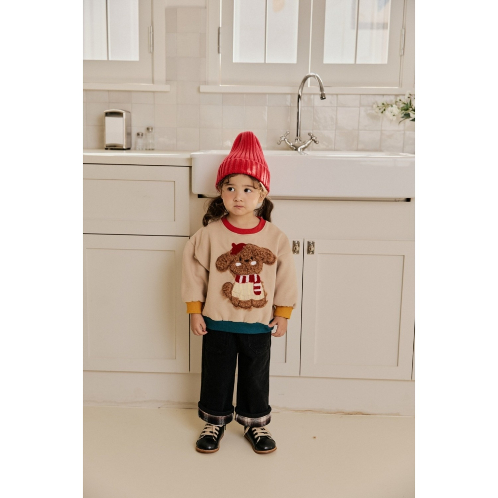 正韓童裝 Ronibo 可愛qq的毛絨狗狗大學T-細節圖4