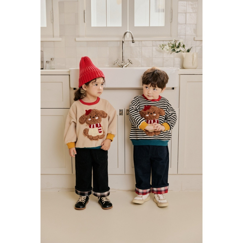 正韓童裝 Ronibo 可愛qq的毛絨狗狗大學T-細節圖6