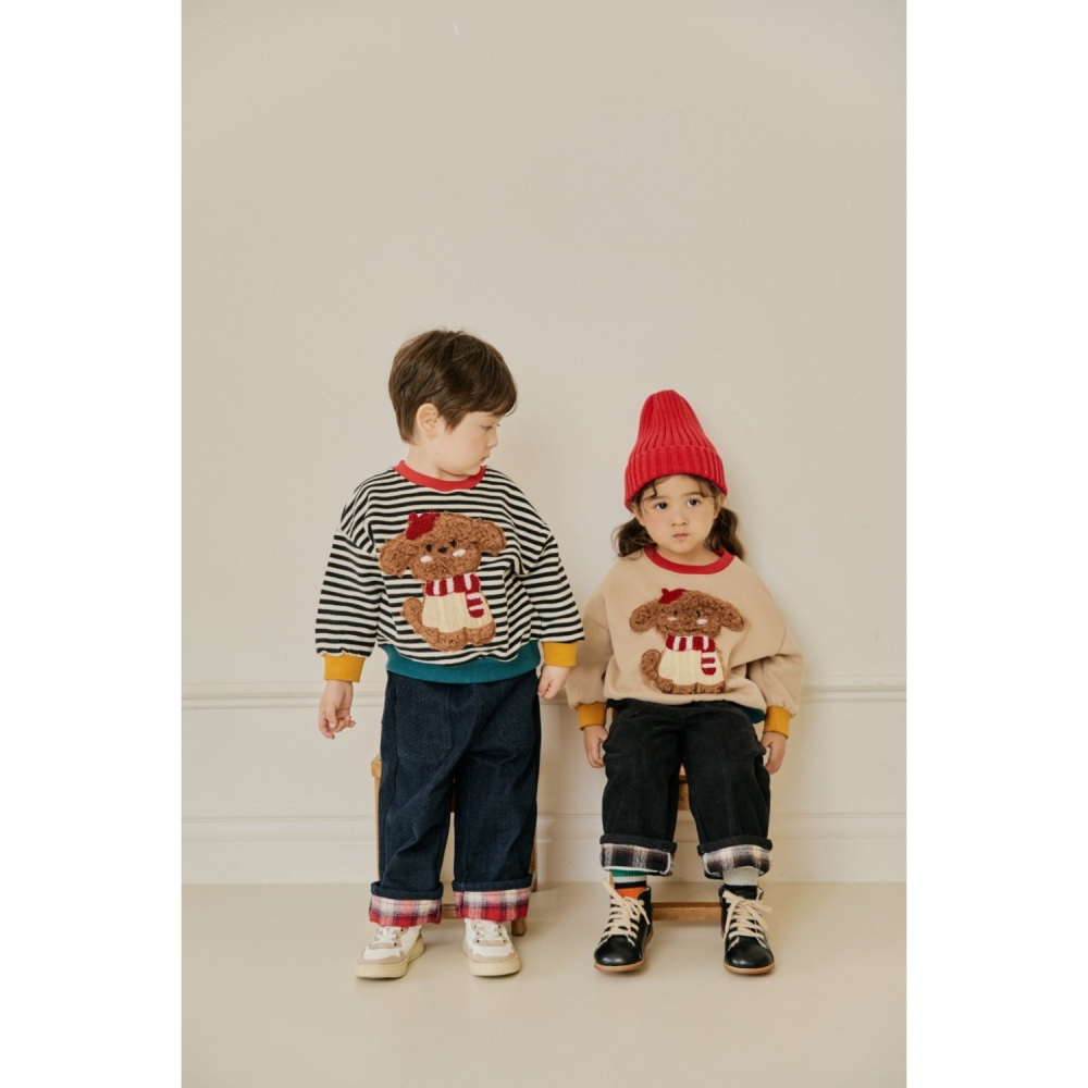 正韓童裝 Ronibo 可愛qq的毛絨狗狗大學T-細節圖8