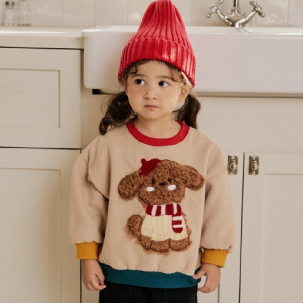 正韓童裝 Ronibo 可愛qq的毛絨狗狗大學T-細節圖10