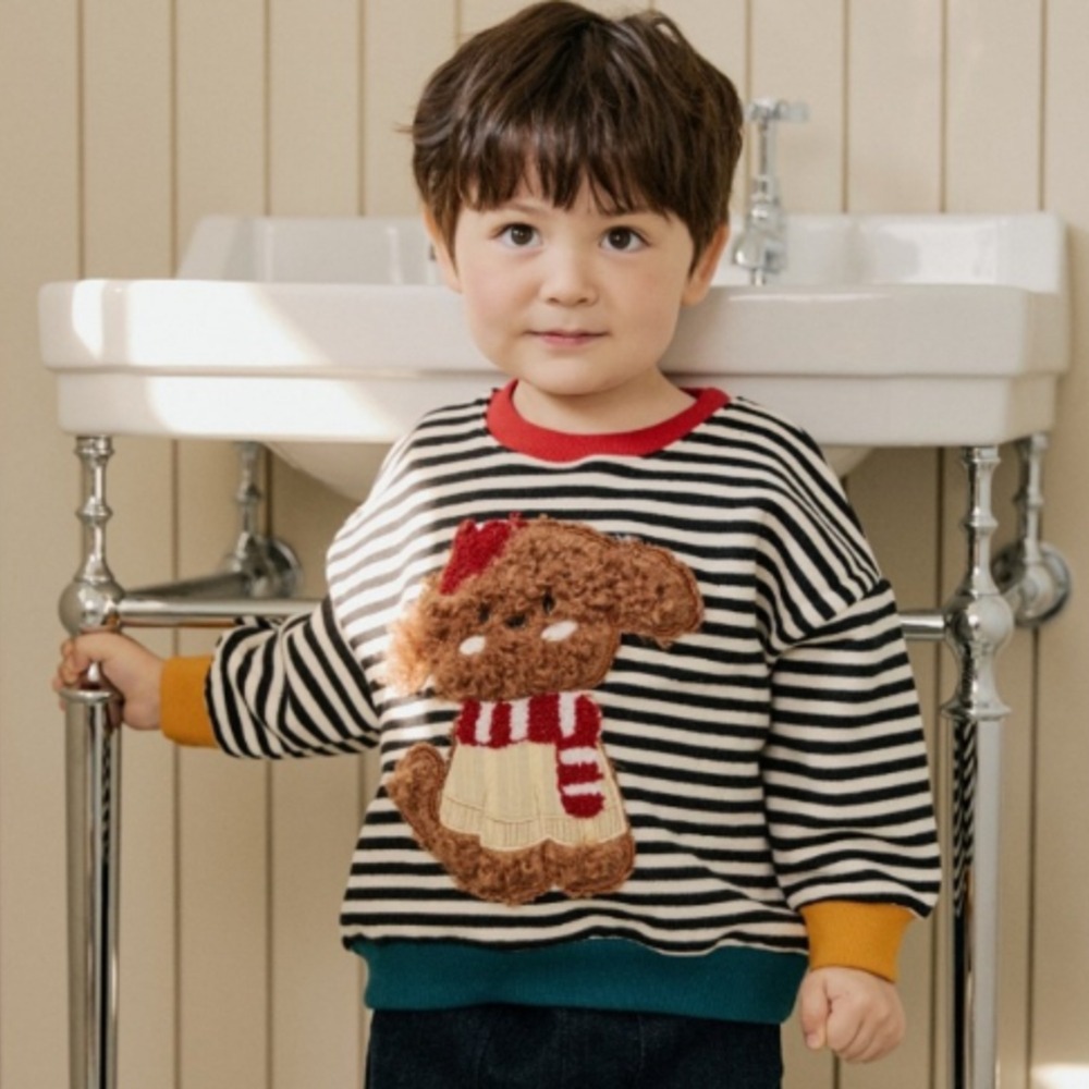 正韓童裝 Ronibo 可愛qq的毛絨狗狗大學T-細節圖11