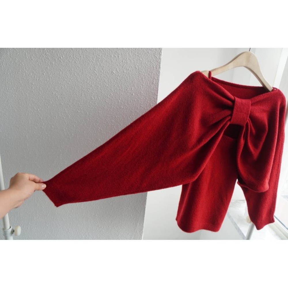 正韓女裝 ADO 大蝴蝶結針織衫-細節圖3