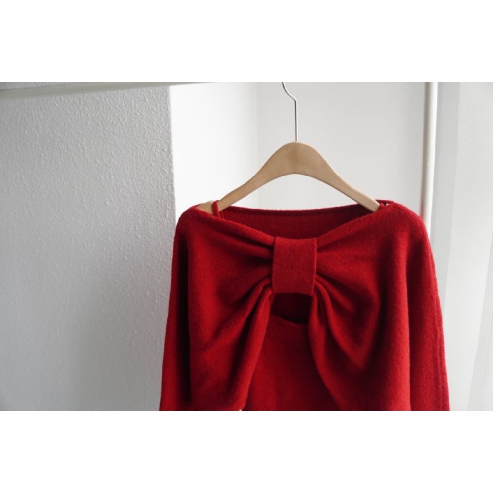 正韓女裝 ADO 大蝴蝶結針織衫-細節圖4