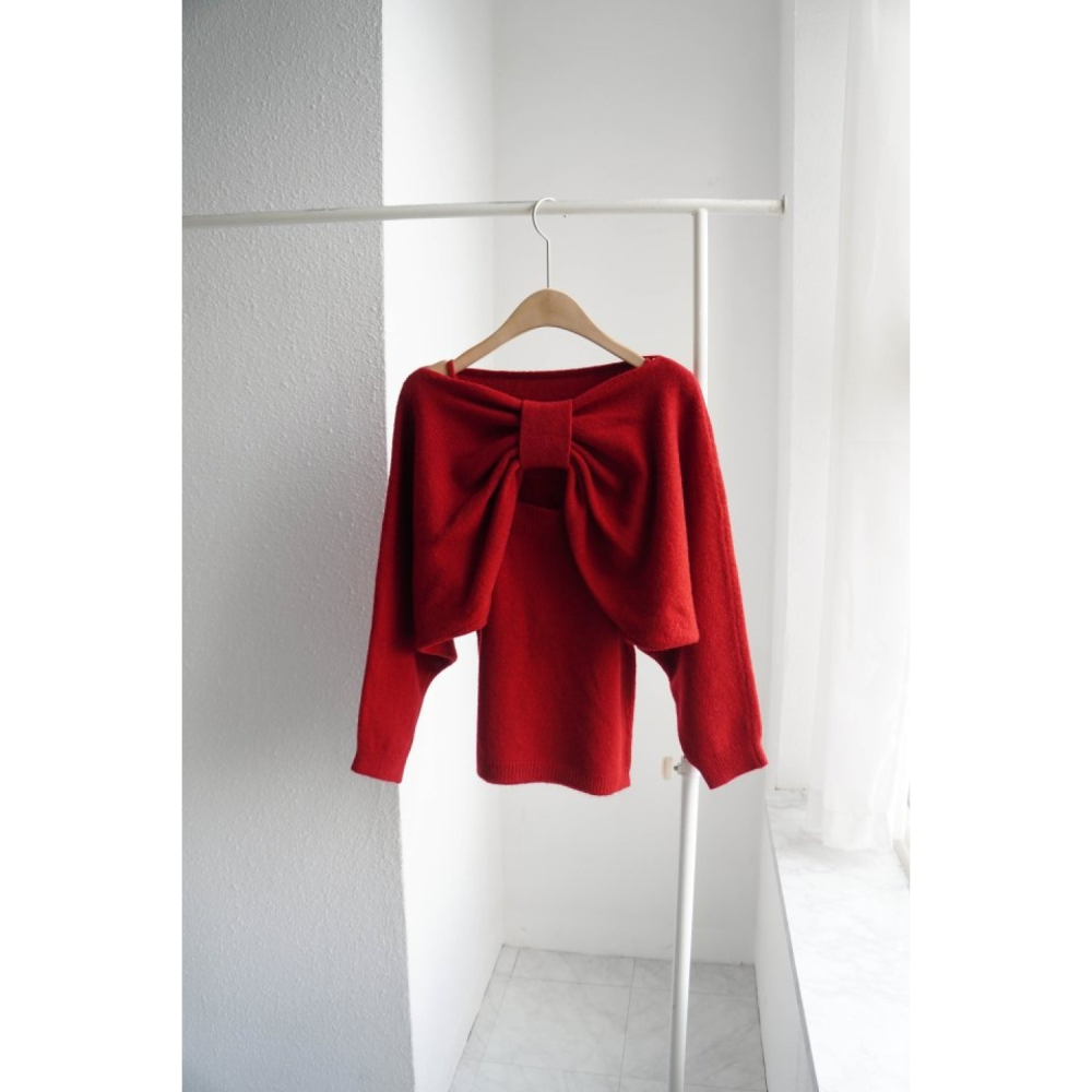 正韓女裝 ADO 大蝴蝶結針織衫-細節圖5