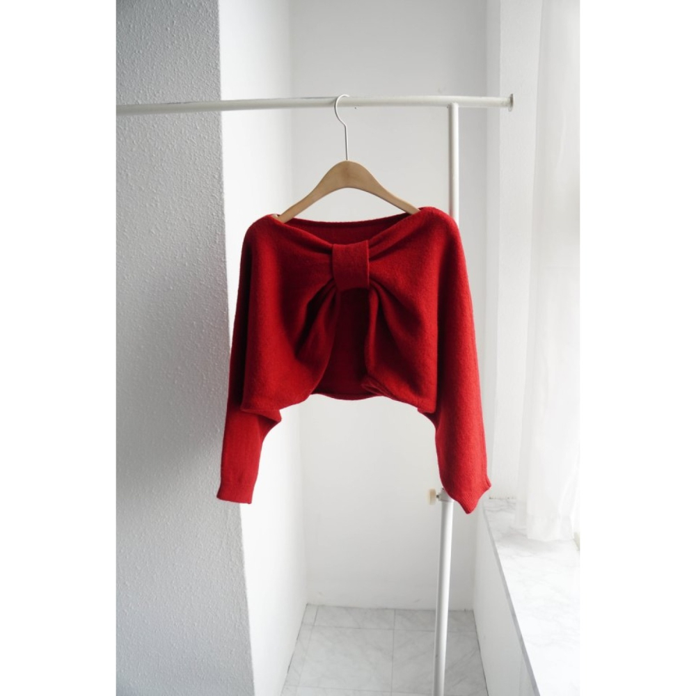 正韓女裝 ADO 大蝴蝶結針織衫-細節圖9