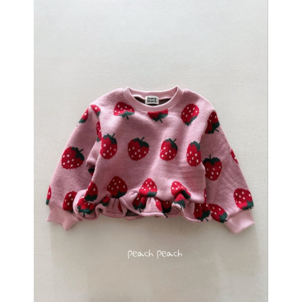 正韓童裝 Peach Peach 草莓荷葉邊提花針織衫-細節圖2