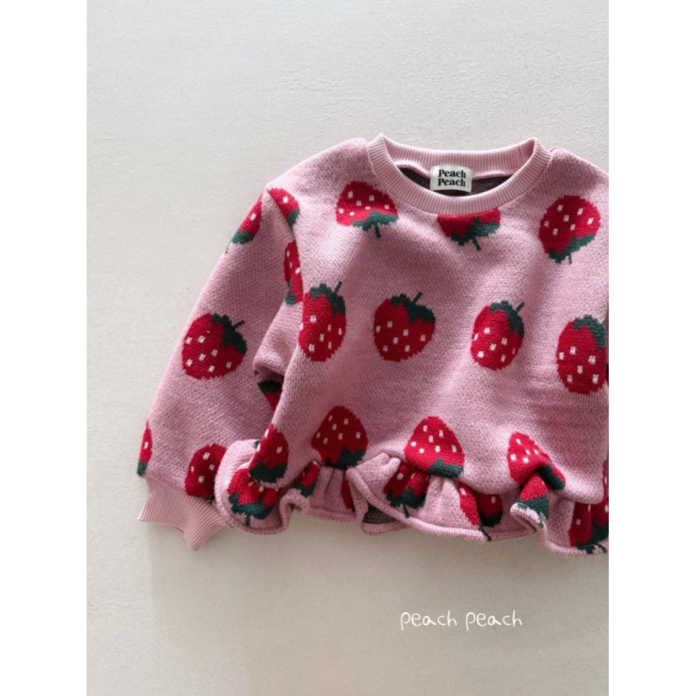 正韓童裝 Peach Peach 草莓荷葉邊提花針織衫-細節圖3