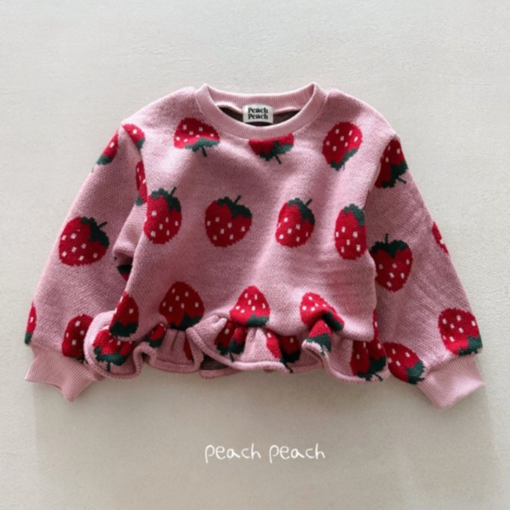 正韓童裝 Peach Peach 草莓荷葉邊提花針織衫-細節圖4