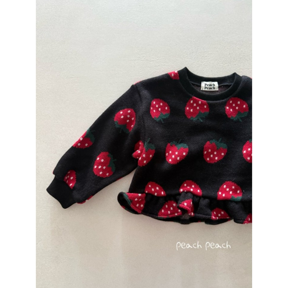 正韓童裝 Peach Peach 草莓荷葉邊提花針織衫-細節圖5