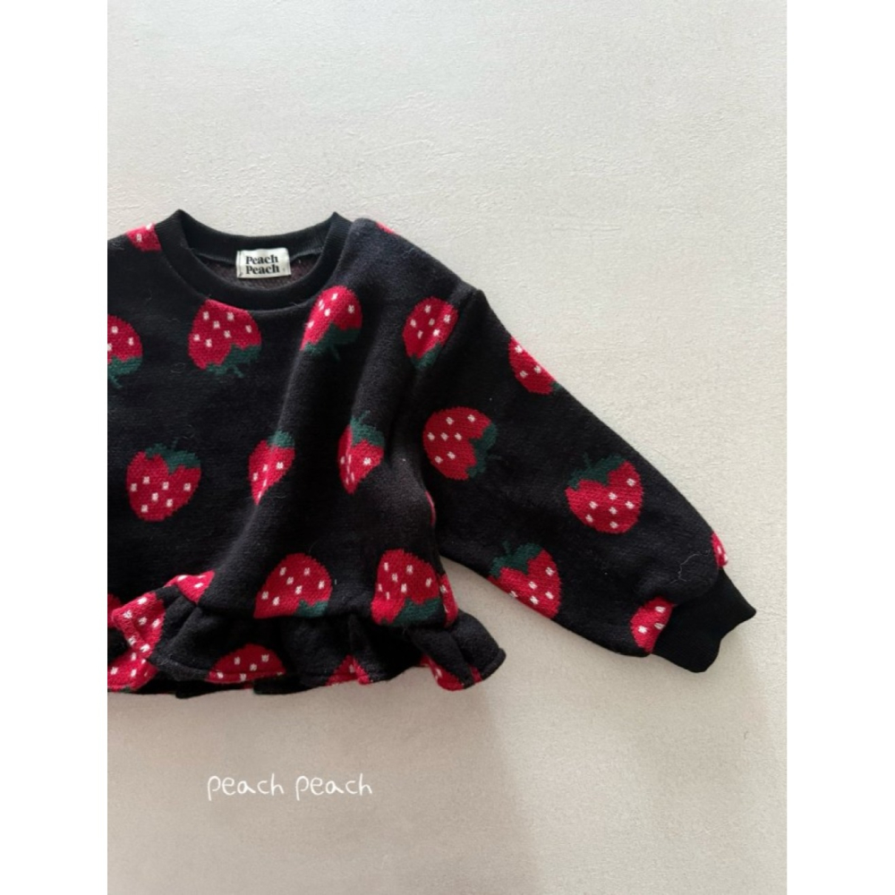 正韓童裝 Peach Peach 草莓荷葉邊提花針織衫-細節圖7