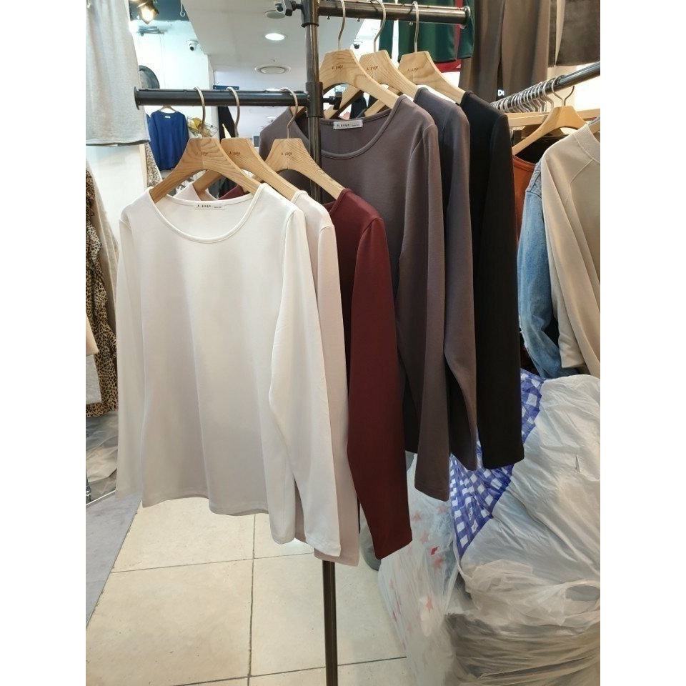 韓國女裝 EXTRA HEAT  彈力U領長袖 恆溫發熱上衣-細節圖2