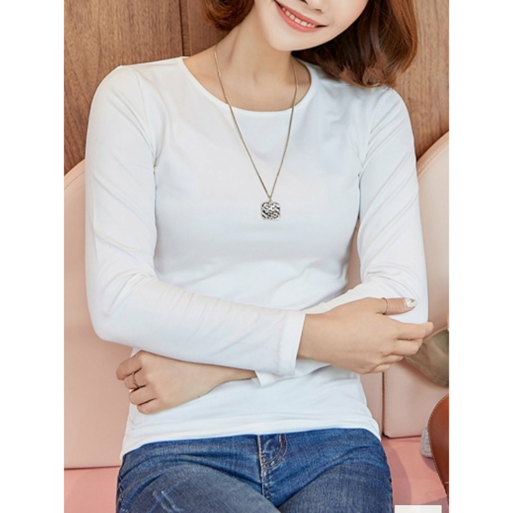 韓國女裝 EXTRA HEAT  彈力U領長袖 恆溫發熱上衣-細節圖3