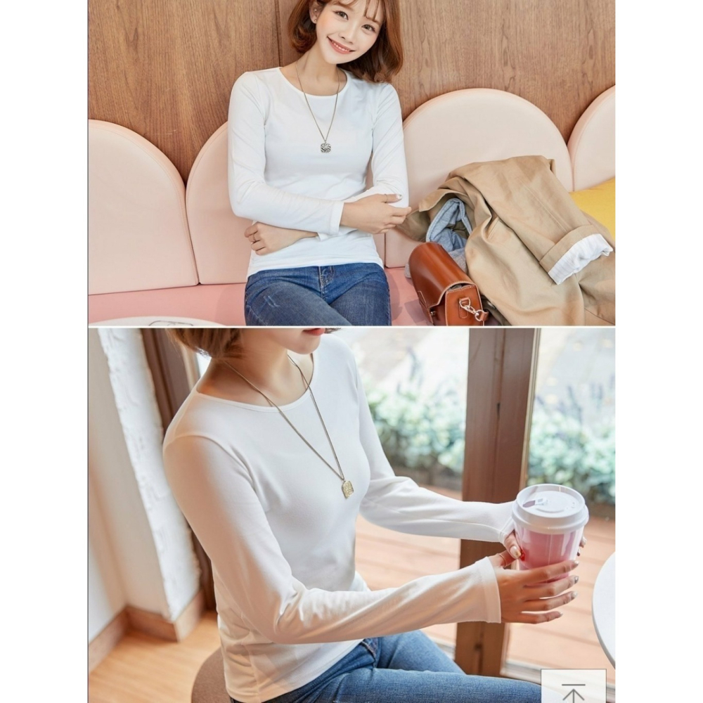 韓國女裝 EXTRA HEAT  彈力U領長袖 恆溫發熱上衣-細節圖4