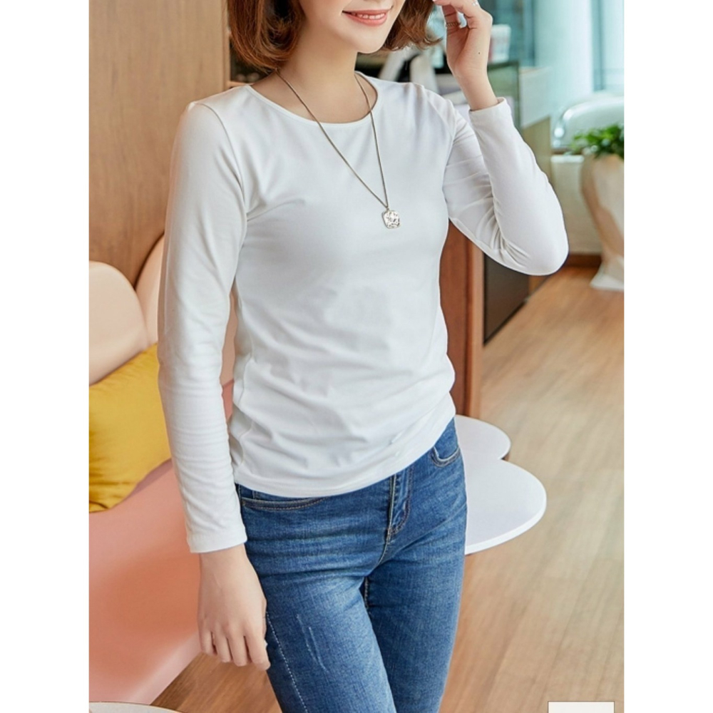 韓國女裝 EXTRA HEAT  彈力U領長袖 恆溫發熱上衣-細節圖5