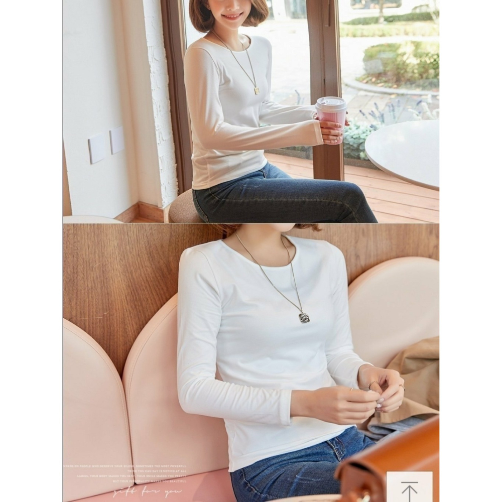 韓國女裝 EXTRA HEAT  彈力U領長袖 恆溫發熱上衣-細節圖6