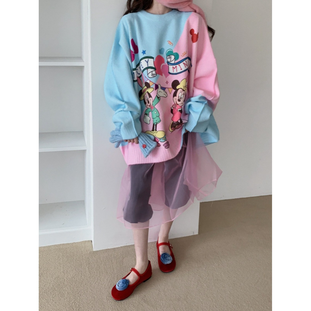 韓國女裝 Jkichi 米奇與米妮棉花糖色針織衫-細節圖2