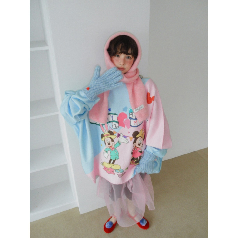 韓國女裝 Jkichi 米奇與米妮棉花糖色針織衫-細節圖4