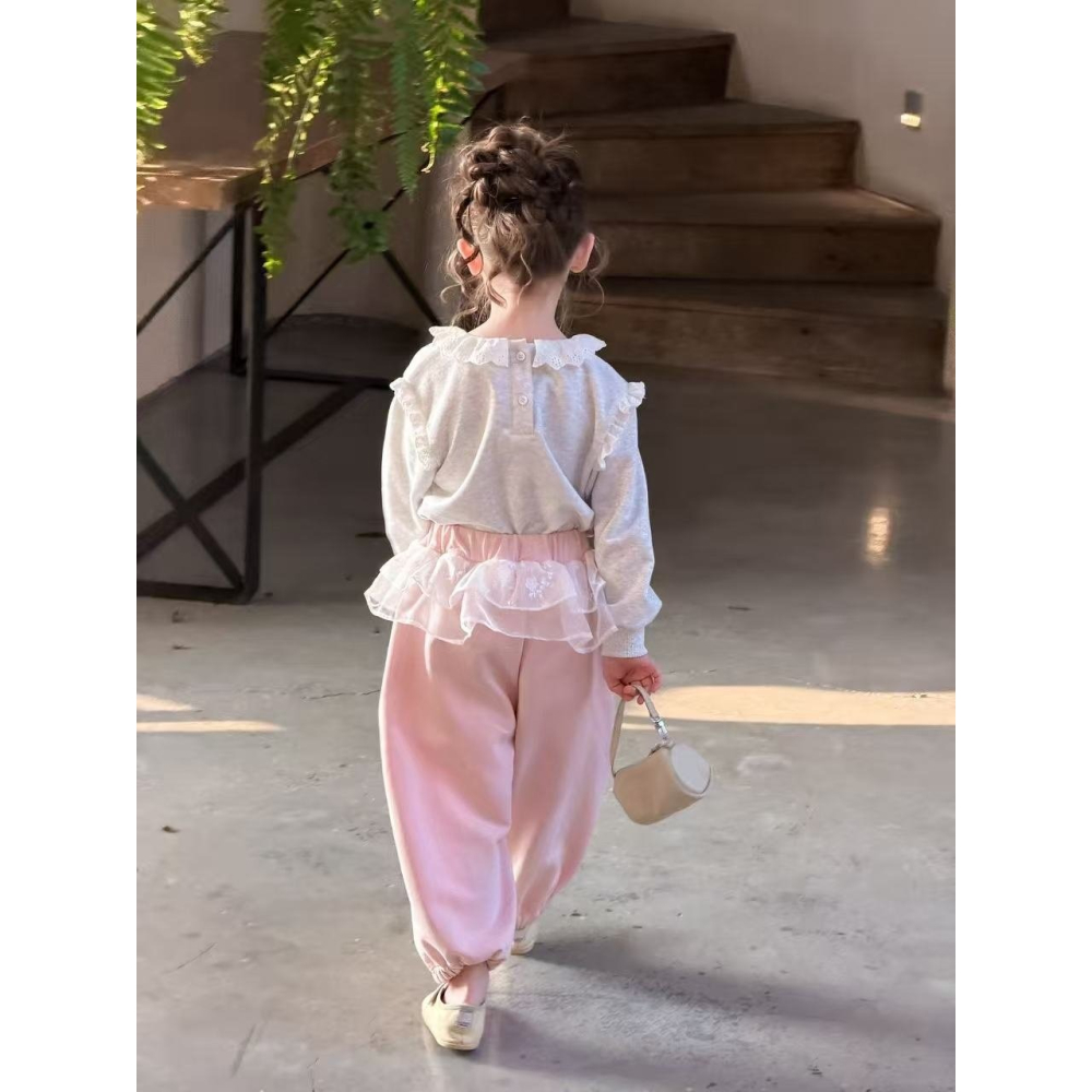 正韓童裝 Aiai 波浪邊縮口長褲-細節圖8