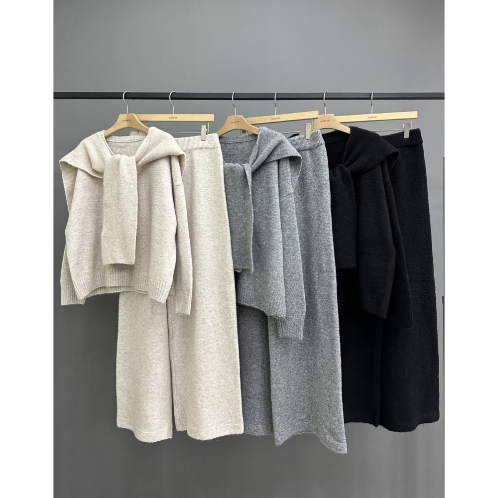 韓國女裝 Andante 氣質三件組披肩針織褲套裝-細節圖3