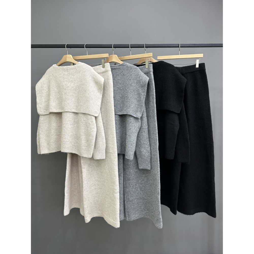 韓國女裝 Andante 氣質三件組披肩針織褲套裝-細節圖4