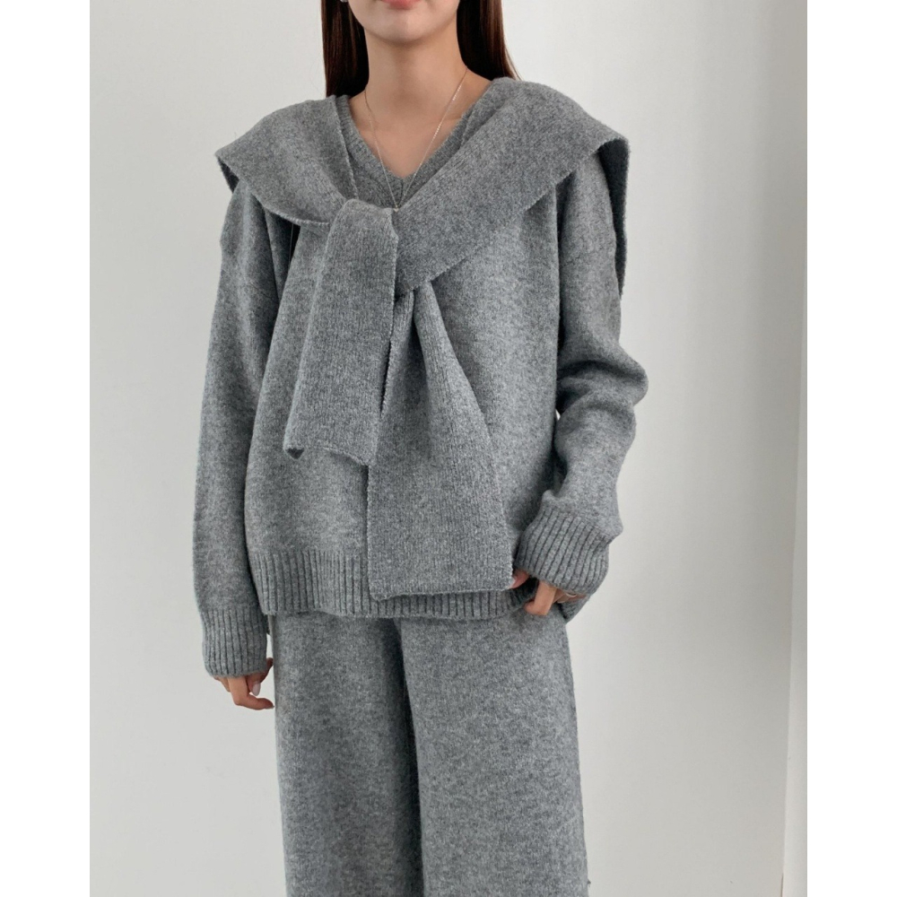 韓國女裝 Andante 氣質三件組披肩針織褲套裝-細節圖6