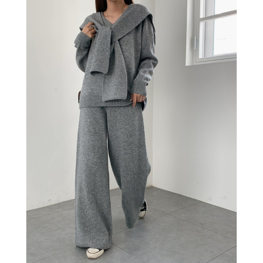 韓國女裝 Andante 氣質三件組披肩針織褲套裝-細節圖7