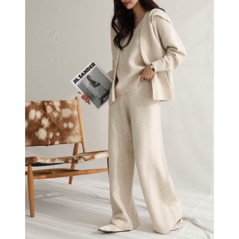 韓國女裝 Andante 氣質三件組披肩針織褲套裝-細節圖8