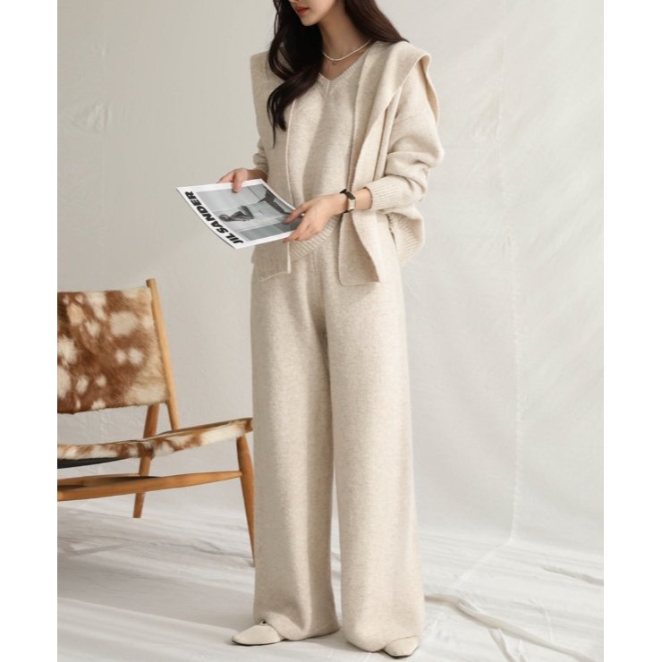 韓國女裝 Andante 氣質三件組披肩針織褲套裝-細節圖9