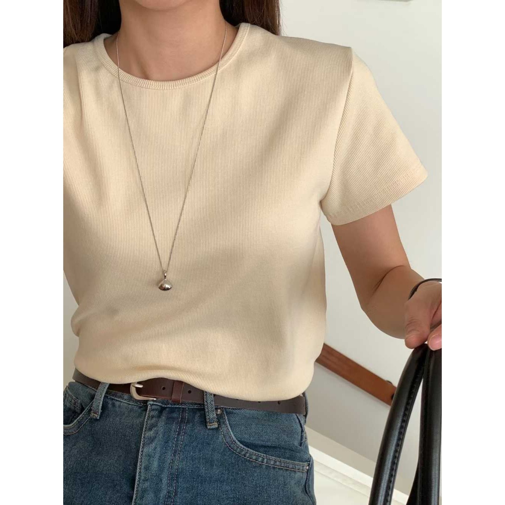 韓國女裝 Chocolate 春款簡約素面細領休閒T-細節圖2