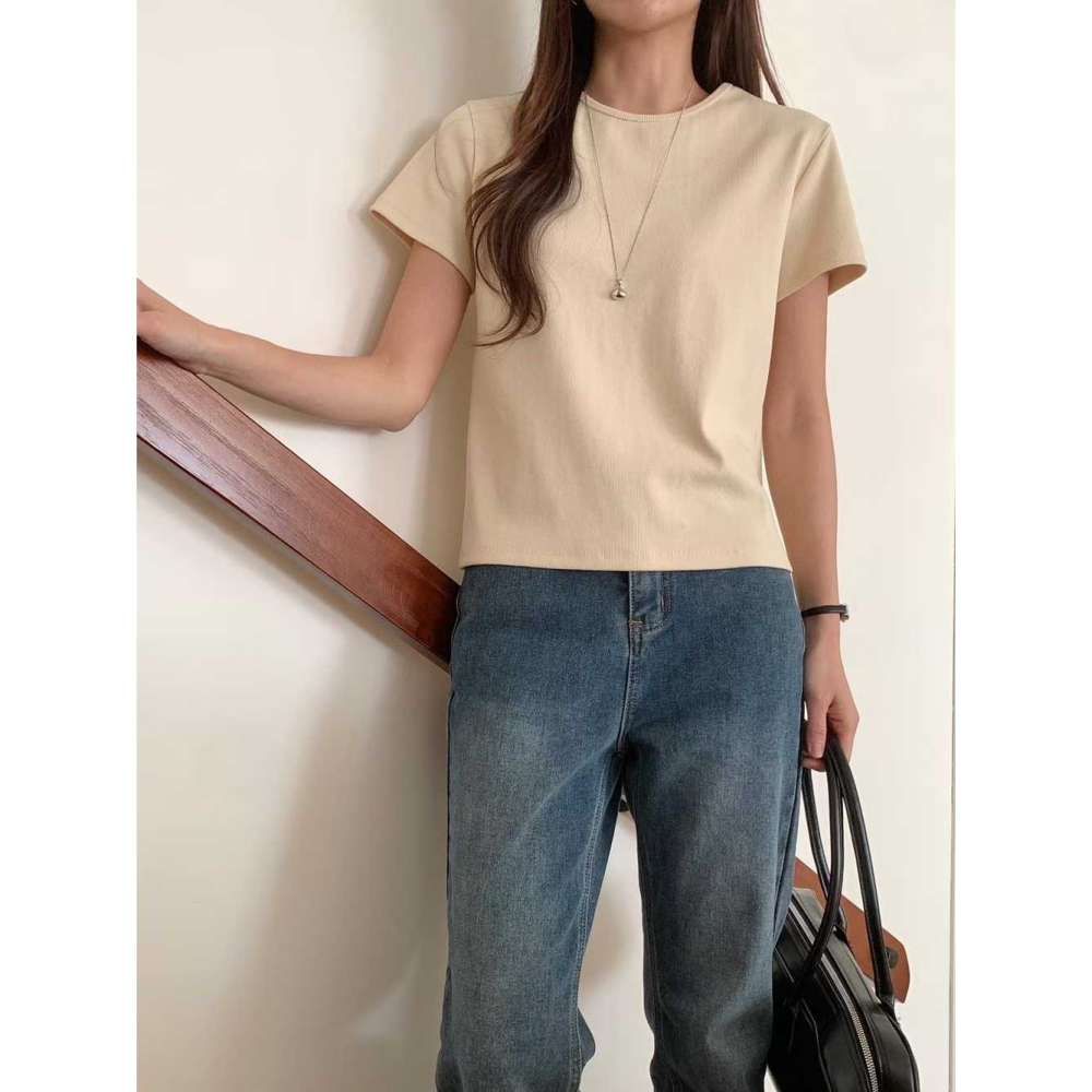 韓國女裝 Chocolate 春款簡約素面細領休閒T-細節圖6