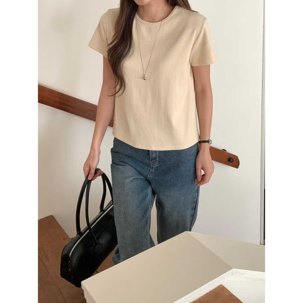 韓國女裝 Chocolate 春款簡約素面細領休閒T-細節圖7