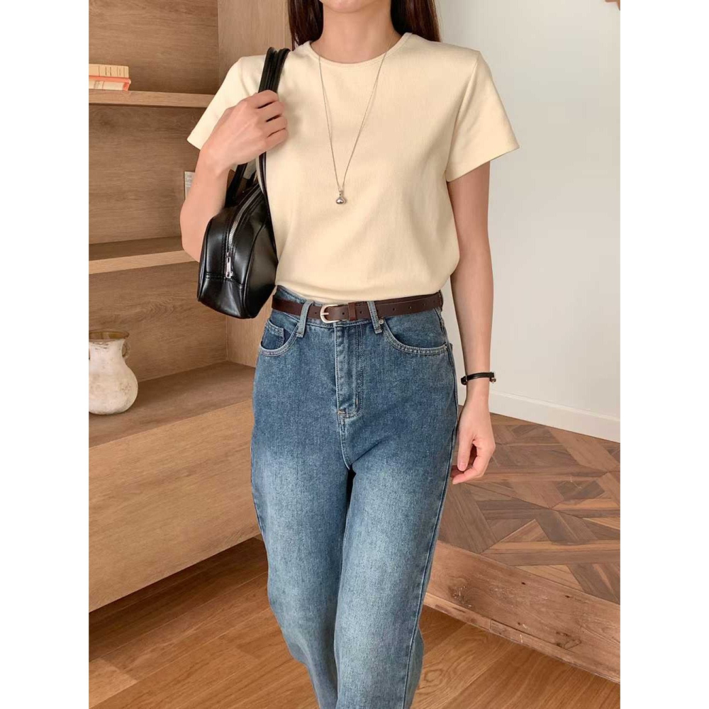 韓國女裝 Chocolate 春款簡約素面細領休閒T-細節圖8