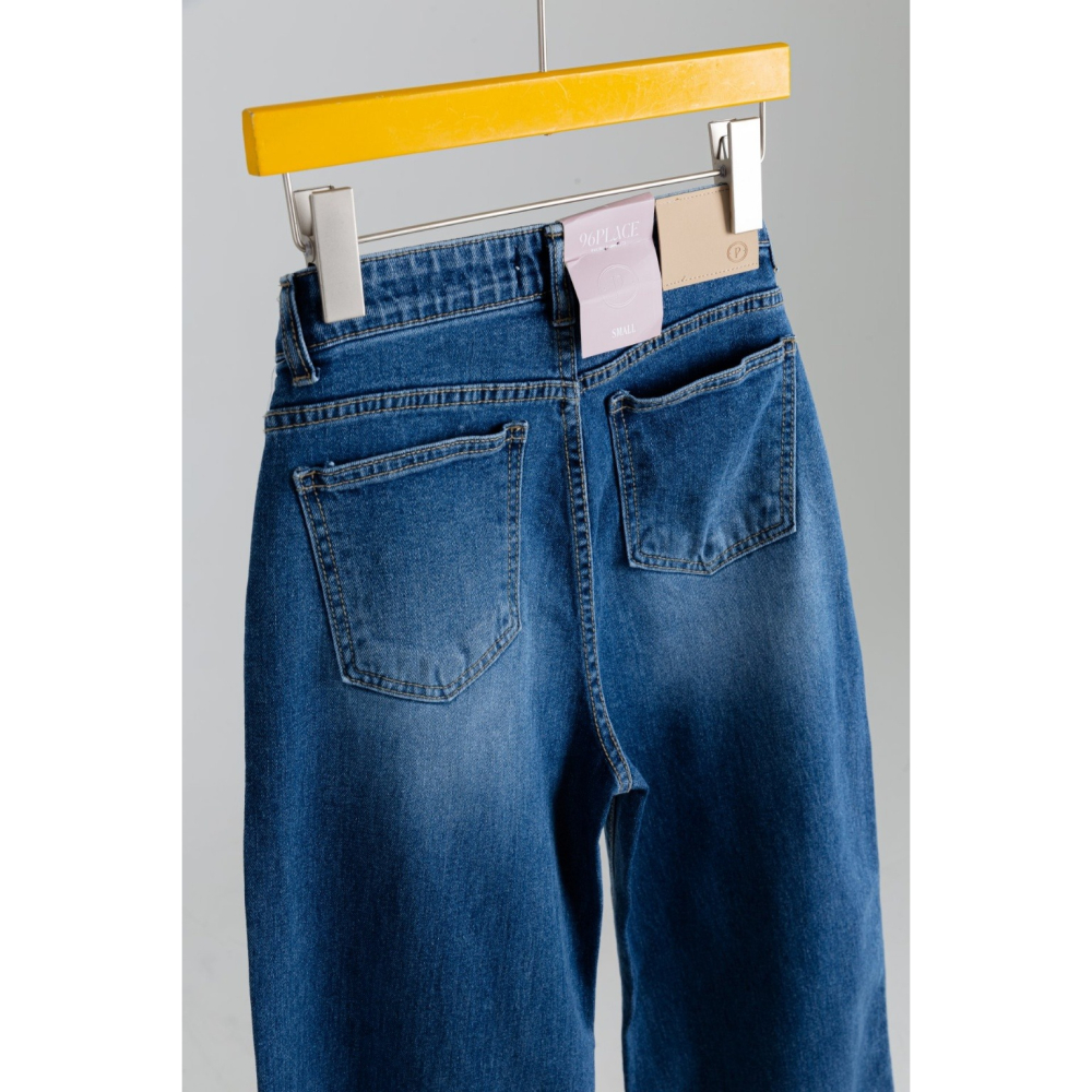 韓國女裝 96Place 經典俐落直刷中寬牛仔褲-細節圖8