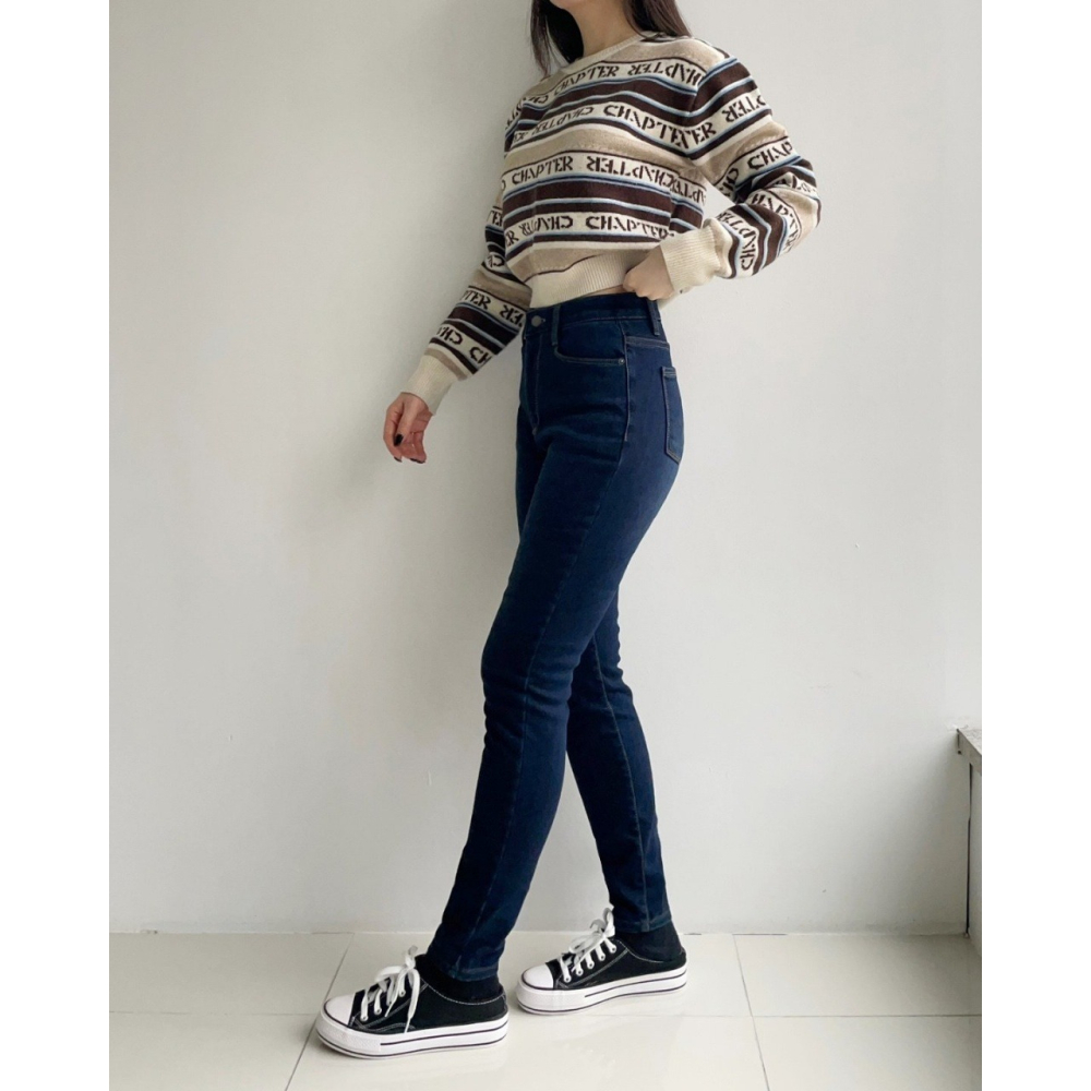 韓國女裝 HOWLUK 發熱厚絨彈性腰扣丹寧長牛仔褲 可塞靴-細節圖3