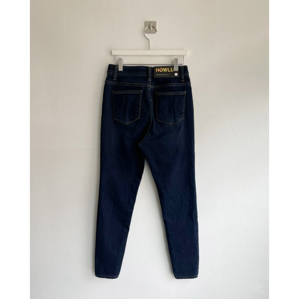 韓國女裝 HOWLUK 發熱厚絨彈性腰扣丹寧長牛仔褲 可塞靴-細節圖8