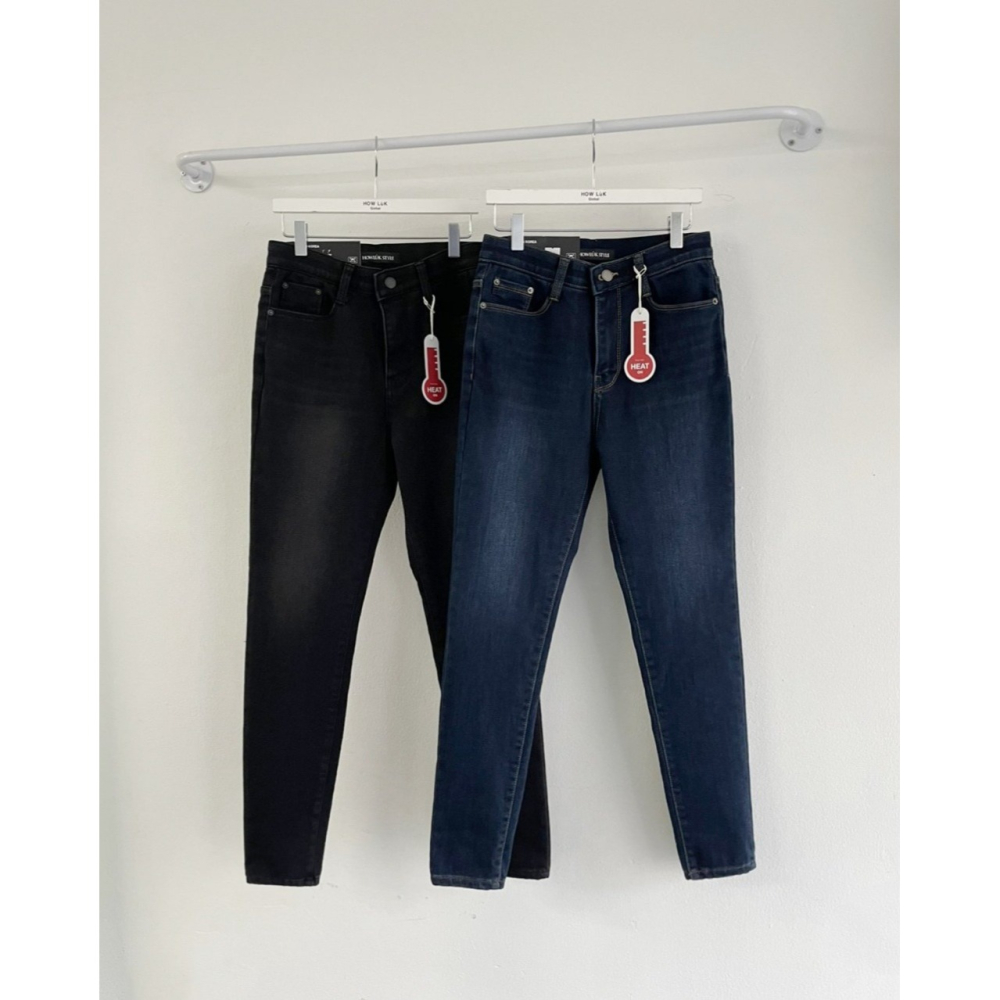 韓國女裝 HOWLUK 發熱厚絨彈性腰扣丹寧長牛仔褲 可塞靴-細節圖9