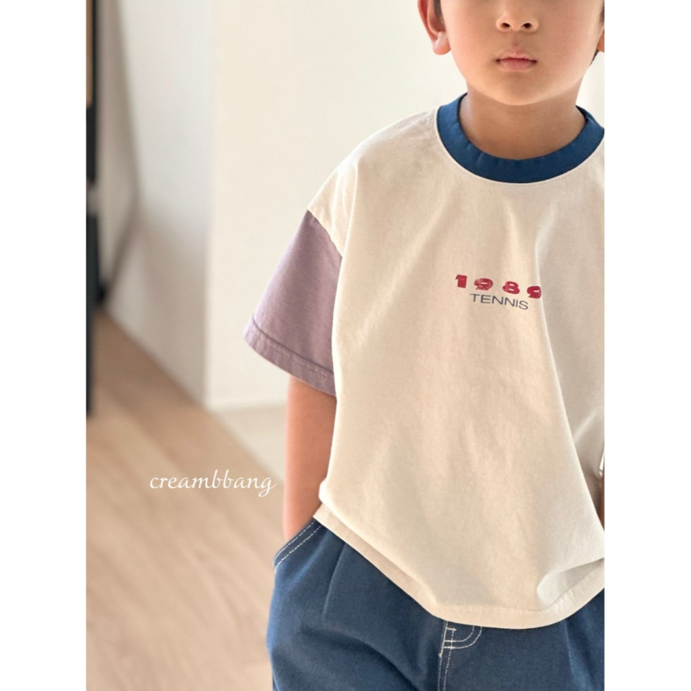 正韓童裝 Creambbang 1989風簡約拼色T-細節圖3