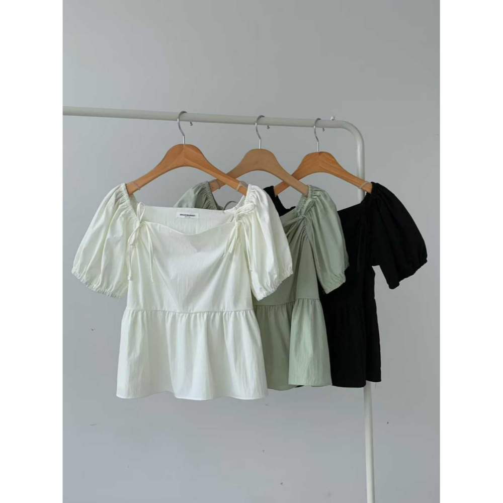 韓國女裝 Brandmarket 平肩方領綁結衫-細節圖2