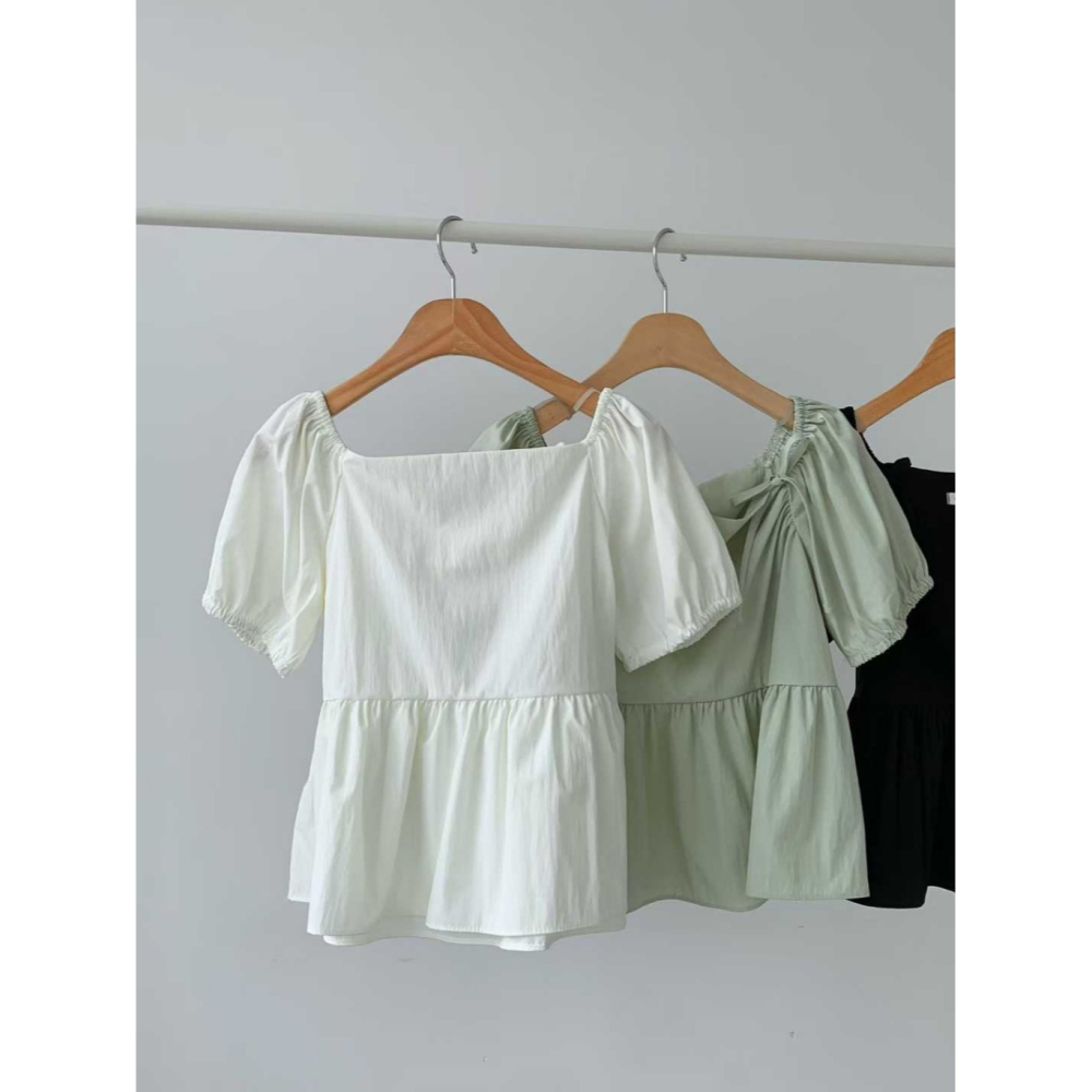 韓國女裝 Brandmarket 平肩方領綁結衫-細節圖3