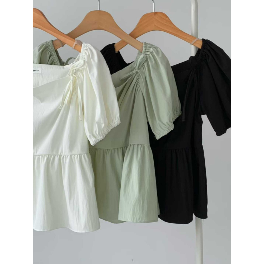 韓國女裝 Brandmarket 平肩方領綁結衫-細節圖4