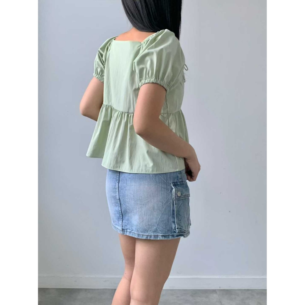 韓國女裝 Brandmarket 平肩方領綁結衫-細節圖7