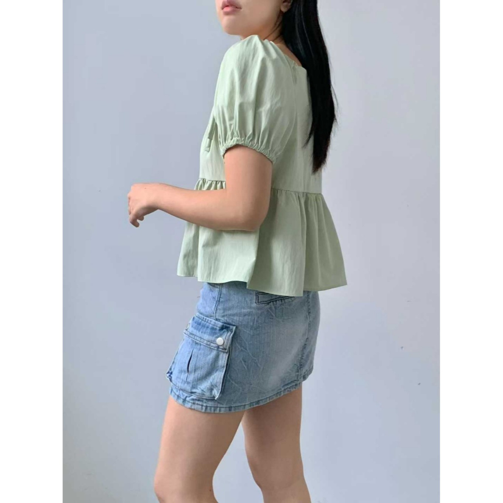 韓國女裝 Brandmarket 平肩方領綁結衫-細節圖9