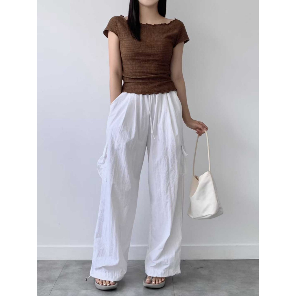 韓國女裝 Brandmarket 輕氧平領露肩上衣-細節圖7