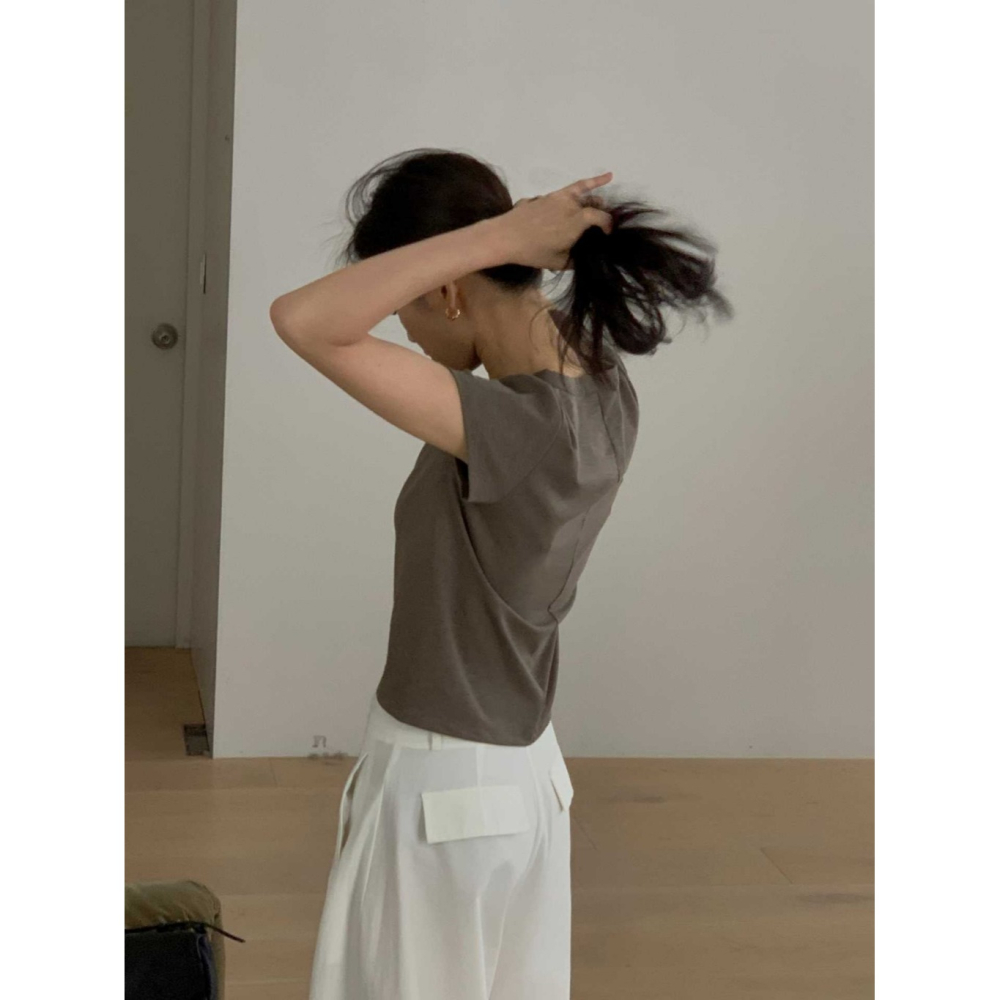 韓國女裝 Dressroom 合版剪裁舒適素色棉T-細節圖9