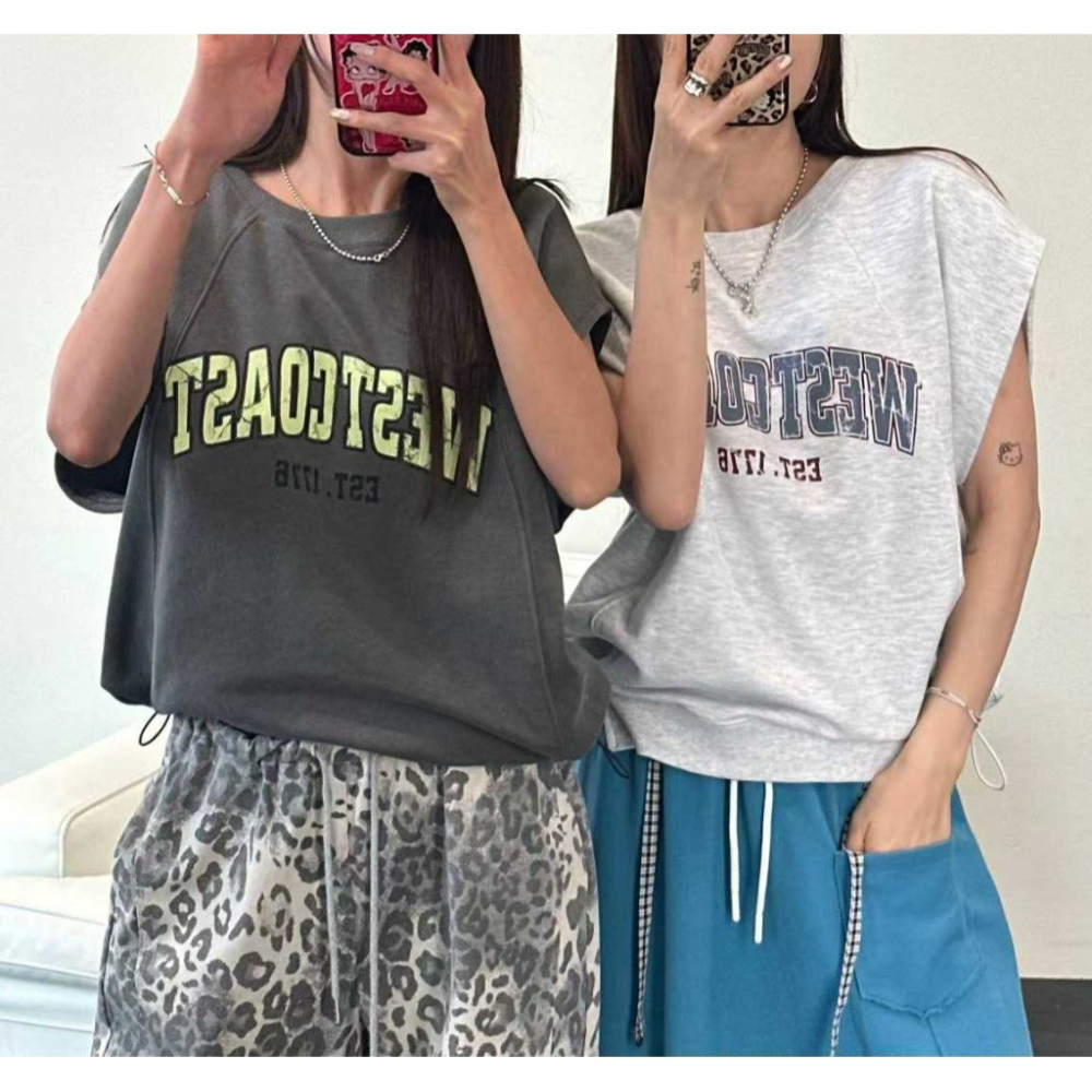 韓國女裝 Blackfriday 黑五美式落肩洗舊感上衣-細節圖4