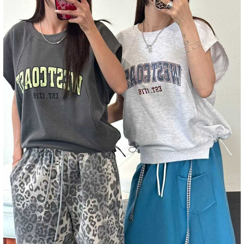 韓國女裝 Blackfriday 黑五美式落肩洗舊感上衣-細節圖5