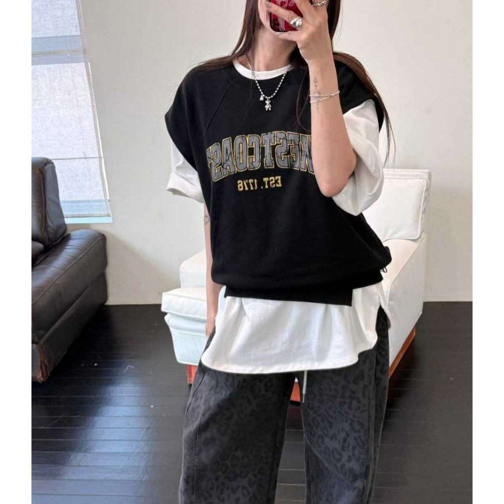 韓國女裝 Blackfriday 黑五美式落肩洗舊感上衣-細節圖7